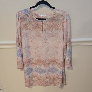 Violet & Claire Pink Blue 3/4 Sleeve Mandarin Collar Tunic